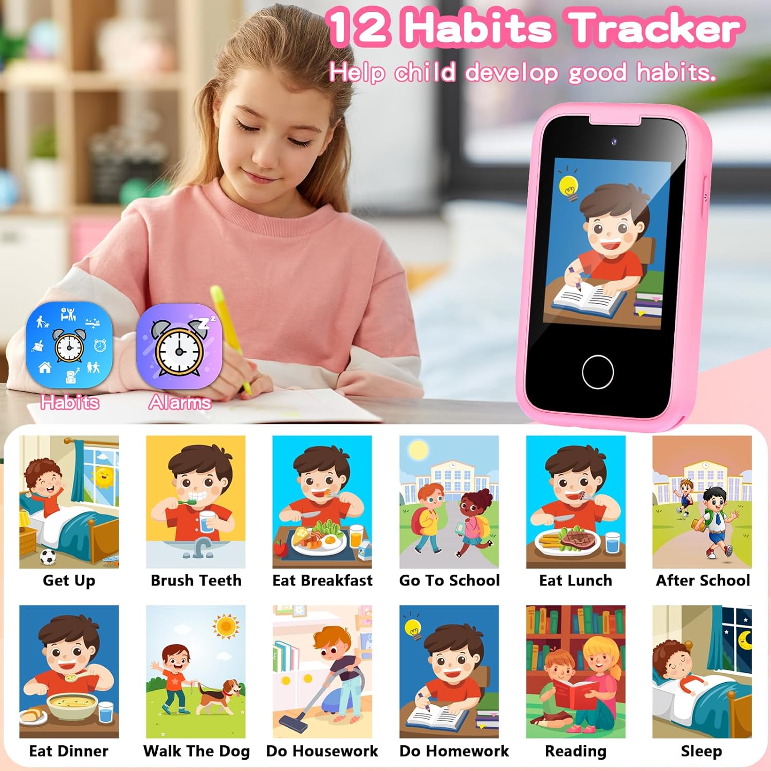 Kids Smart Phone for Girls, Christmas Birthday Gift for Girls Age 3-8, Children's Pretend Play Phone, Toddler Fake Cell Phone with Games, MP3 Music Player, Toys for 3 4 5 6 7 8 Years Old(Pink)