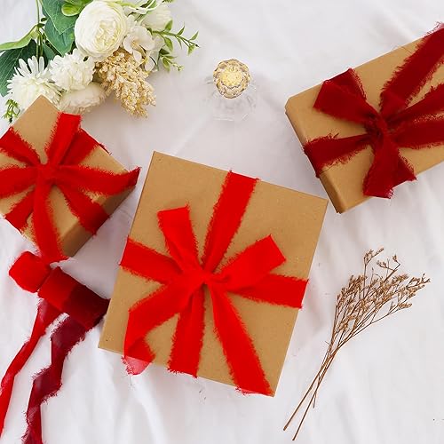 Miniatura 4 de 3 rollos de cinta de gasa claret de 1 pulgada x 5 yardas de cinta de seda para envolver regalos, decoración de bodas, fiestas, ramo de flores,