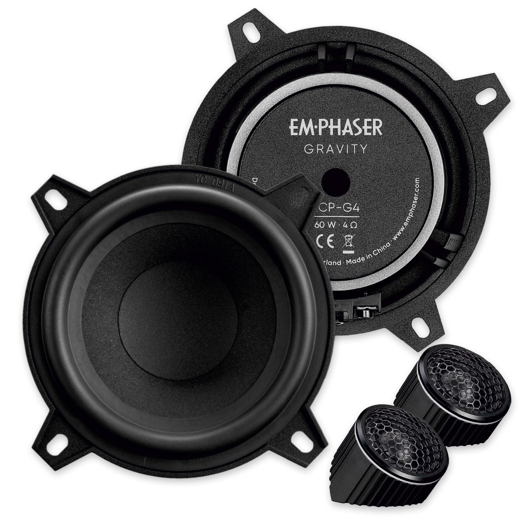 EmPhaser ECPG4 Set di altoparlanti per auto da 10 cm/4, sistema di componenti per auto e camper, sistema audio da incasso in cruscotto, porte, posteriore, 60 Watt RMS