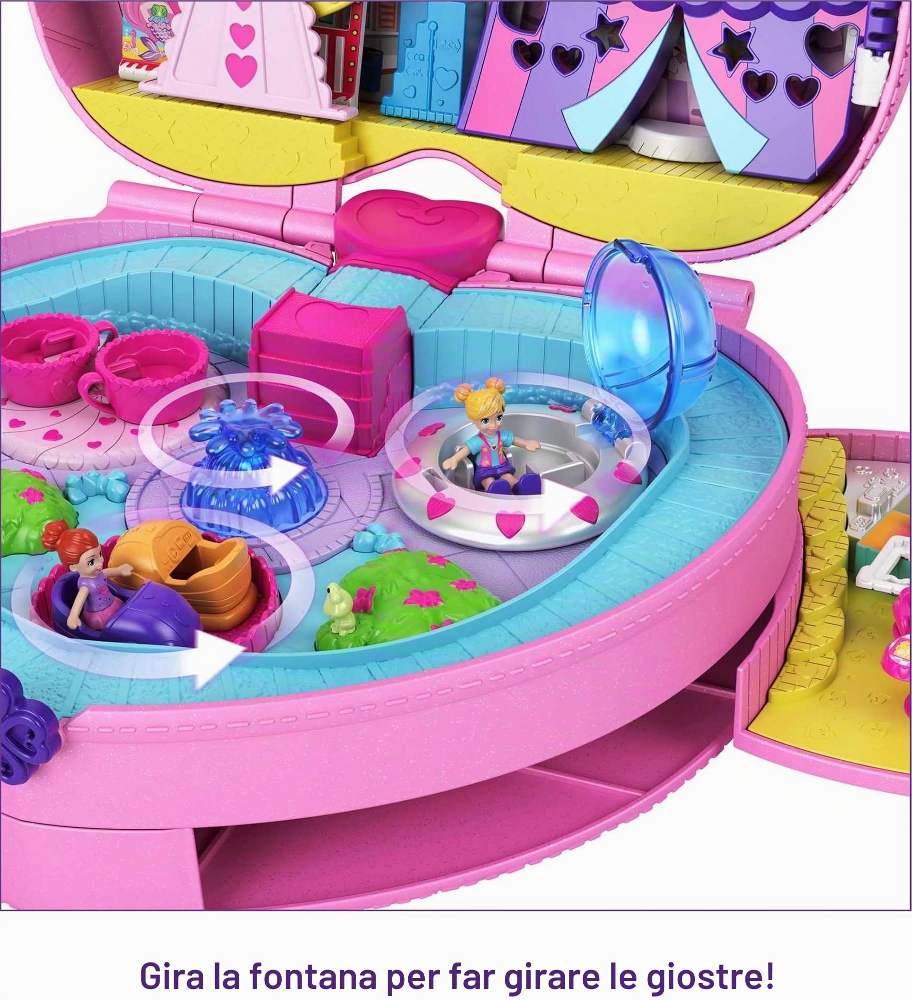 Polly Pocket Zainetto dei Segreti, 2 Micro Bambole, Carretto dei Gelati e Giostre, Giocattolo per Bambini 4+Anni, GKL60, Imballaggio Standard