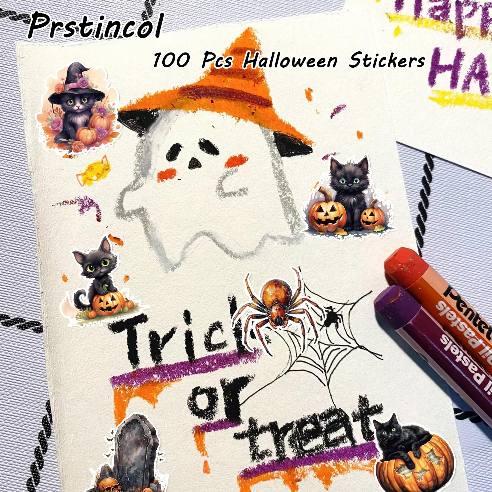 Naklejki z motywem czarnego kota i czarownicy dla dzieci, naklejki z motywem strasznej dyni do scrapbookingu, dziennika śmieci, kolaży, upominków na imprezę halloweenową, wodoodporne naklejki winylowe