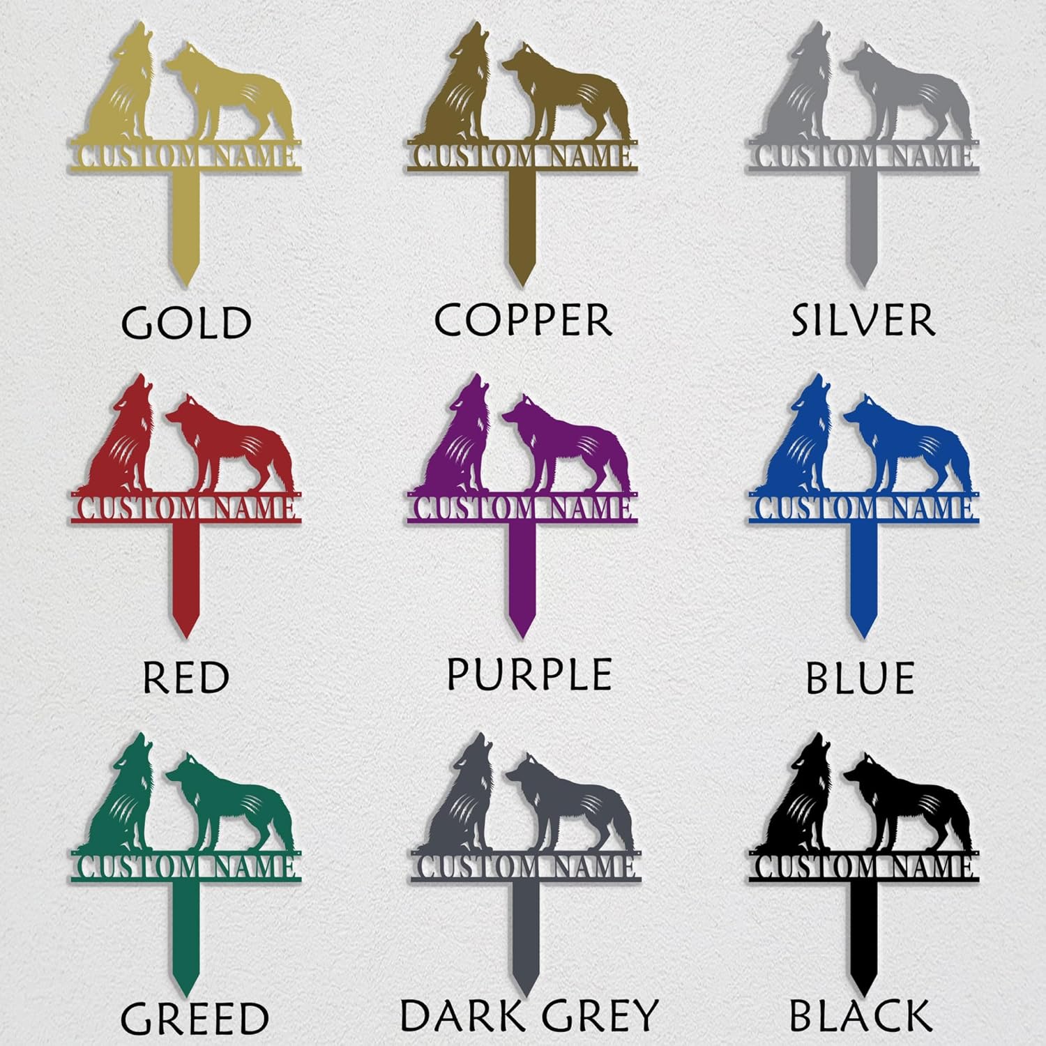 Custom Name Wolf Iron Garden Plaque Sign,Personalized Howling Wolf Lawn Stake for Yard Decor, Custom Metal Art,Weatherproof Outdoor Insert Marker