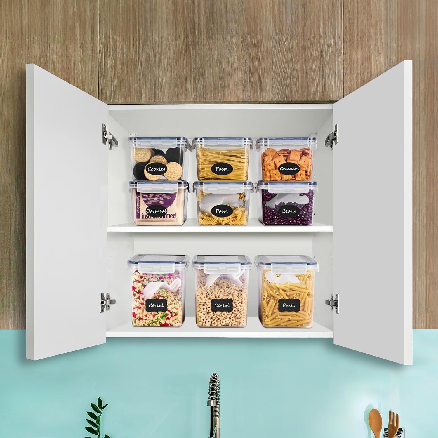 Sorbus Food Storage Containers - Pack of 8 - Air Tight, Four-Way Snap Lids Keeps Food Fresh - Store Cereal, Pasta, Flour, Nuts, Candy - Durable Plastic Kitchen Pantry Bins - Image 3