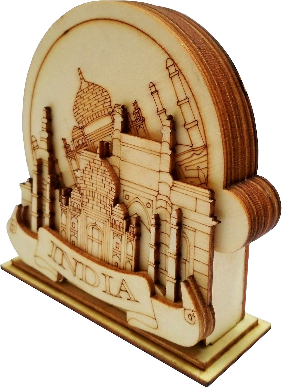 Purpledip Wooden Coasters Set of 5: Taj Mahal (11669), Brown - Image 3