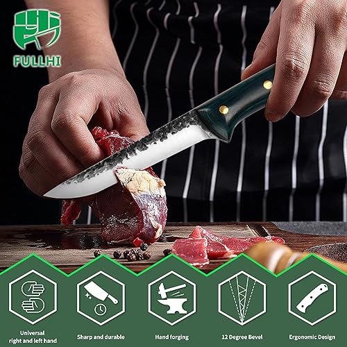 Miniatura 3 de FULLHI Juego de cuchillos de carnicero profesional de 10 piezas con bolsa de cuchillos y funda Cuchillo de chef forjado a mano Cuchillo de