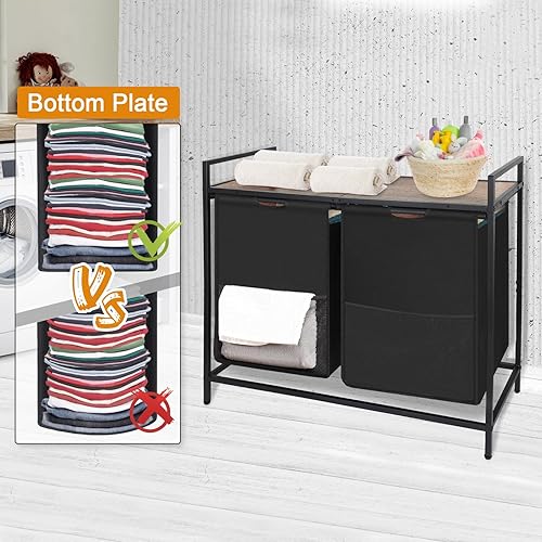 Miniatura 2 de Cesta de lavandería con bolsas grandes extraíbles, capacidad de 2 x 16 galones, clasificador de ropa impermeable para lavar ropa, 1 estante de