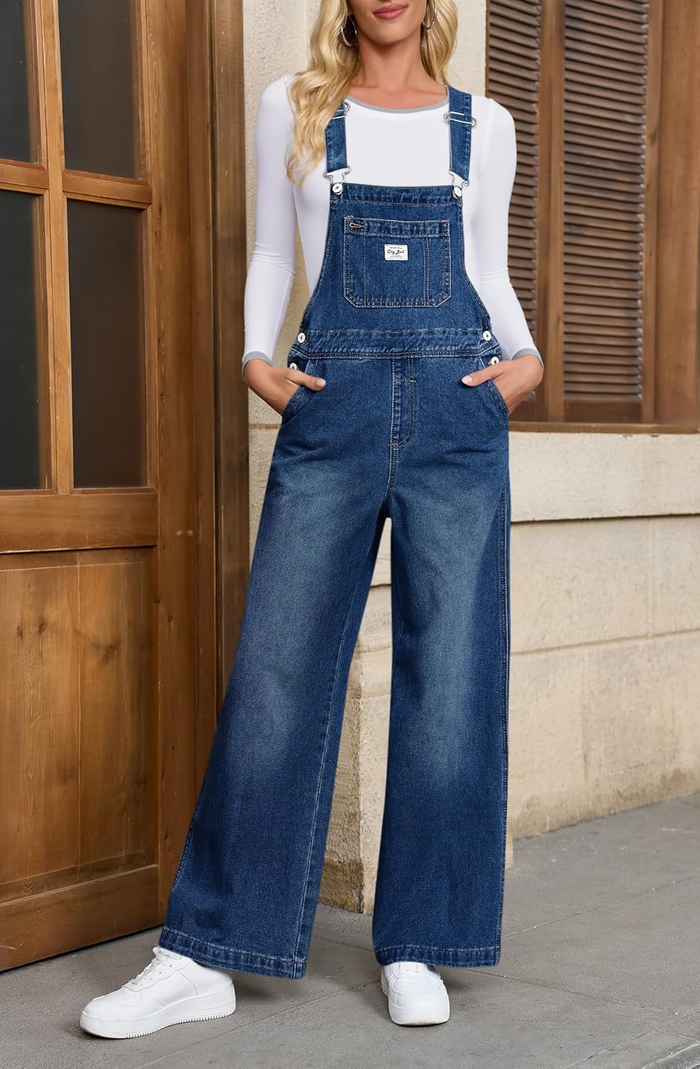 Cicy Bell Women's Denim Bib Overalls Casual Adjustable Strap Wide Leg Jean Jumpsuits Loose Fit Long Rompers with Pockets - Image 2