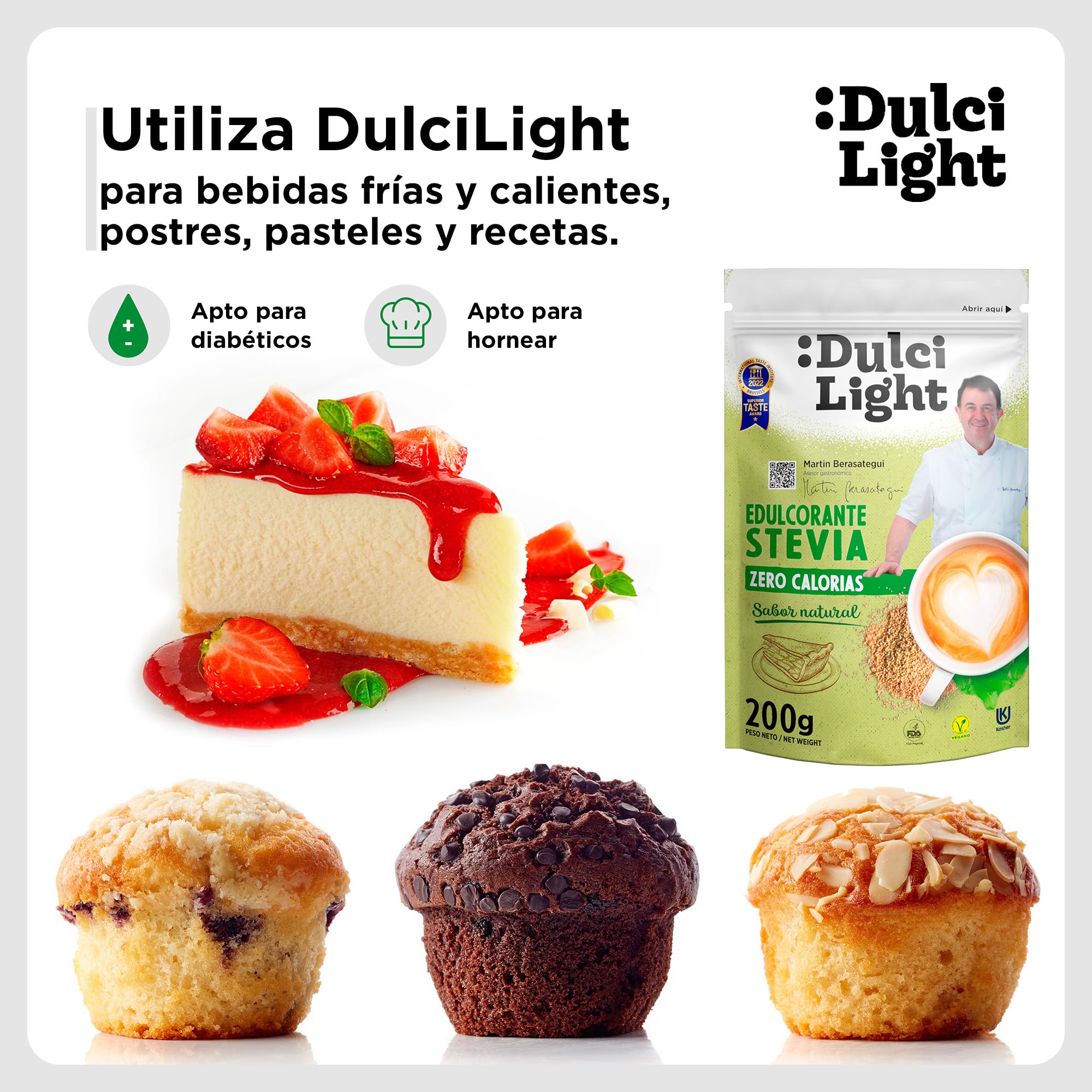 Dulcilight Estevia Granulada Doypack 200g Stevia 100% Sabor Natural Zero Calorías Edulcorante Sustituto del Azúcar No GMO Keto Vegano