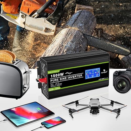 Miniatura 70 de Novopal Inversor de corriente de onda sinusoidal pura de 1000 W, convertidor de corriente de 12 V CC a 110 V/120 V CA, 4 salidas de CA, inversor