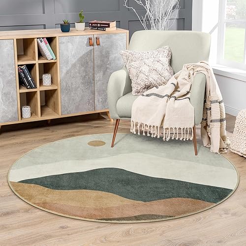 Miniatura 1 de Alfombra redonda abstracta de 3 pies, elegante, lavable, antideslizante, para suelo de montaña, suave, de pelo bajo, para interiores, para