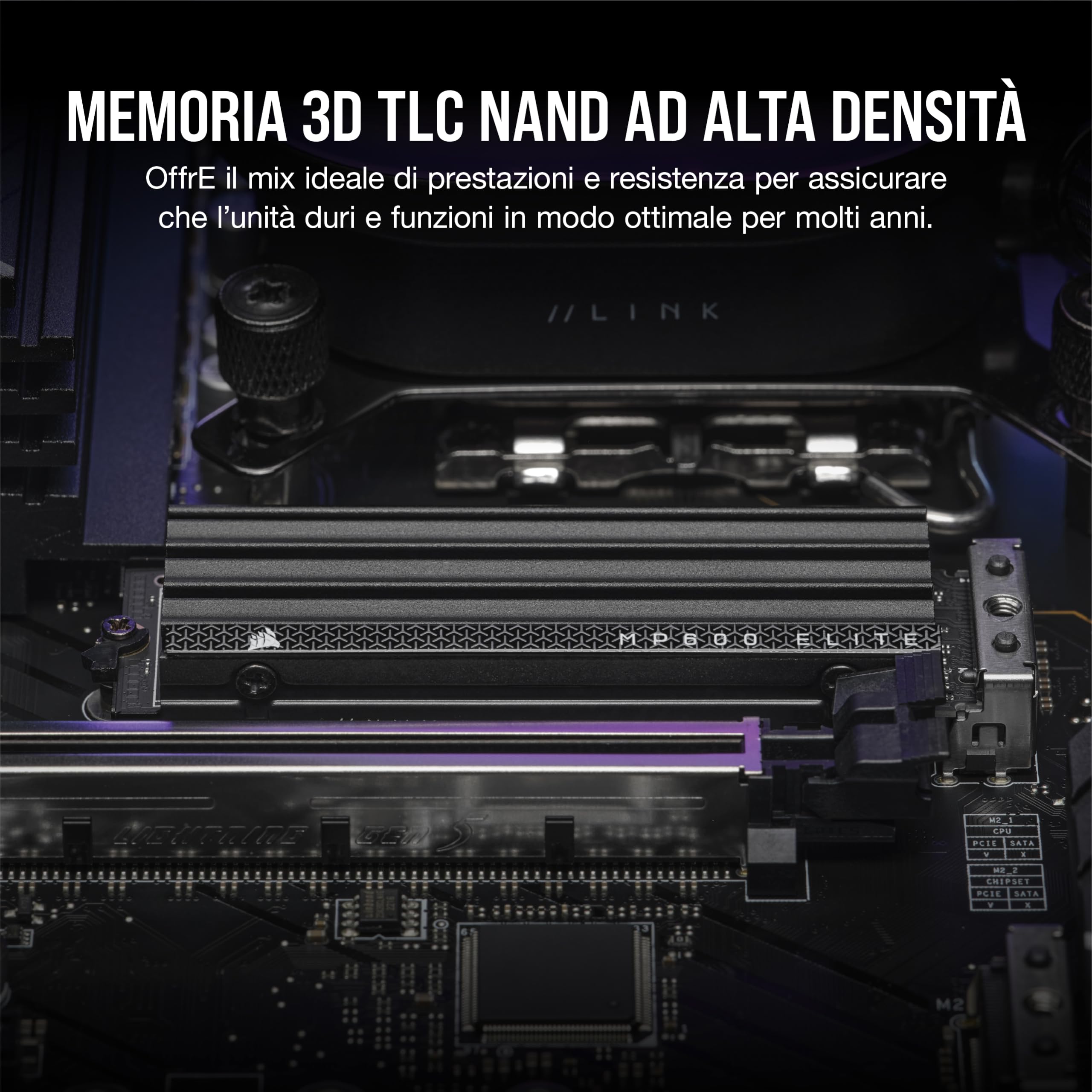 CORSAIR MP600 ELITE 4TB M.2 PCIe Gen4 x4 NVMe SSD con Dissipatore Incluso – M.2 2280 – Fino a 7.000 MB/sec in Lettura Sequenziale – NAND 3D TLC ad Alta Densità – Nero