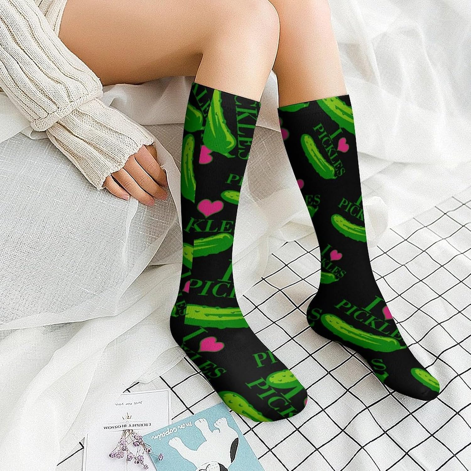 Love Pickles Knee High Socks Casual Long Stockings Over Calf Sock Tube for Women Men