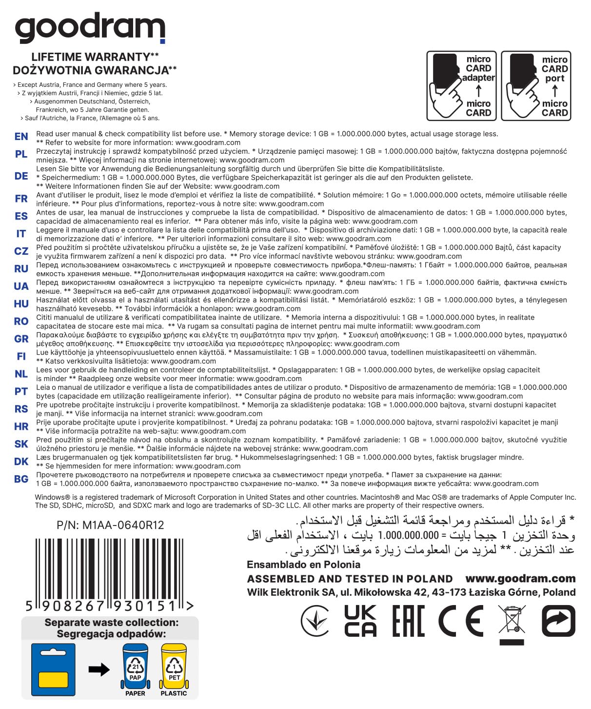 Goodram A0025034 Karta Micro Sd, Czarny, 64 GB
