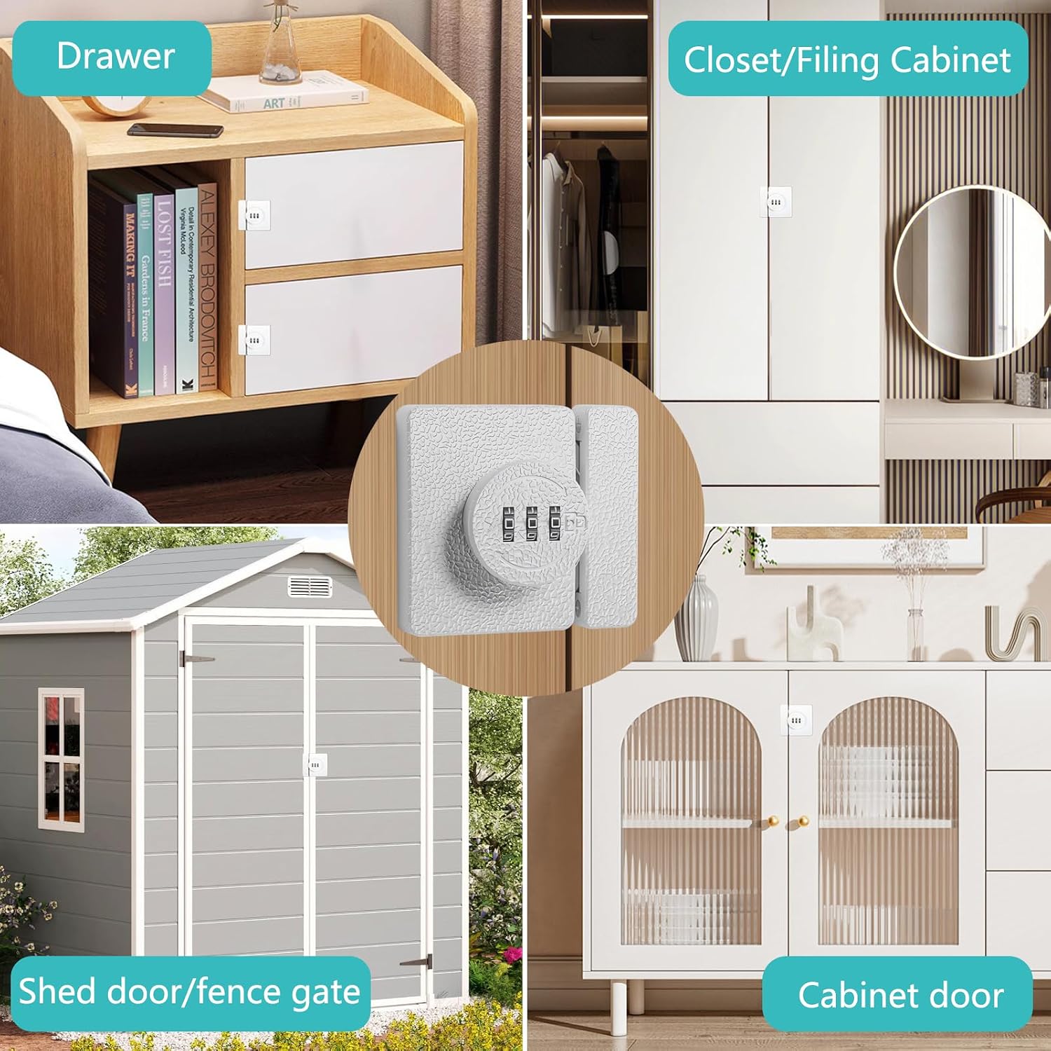 Bifold Door Lock, Closet Door Lock 3-Digit Keyless Cabinet Door Locks with Combination for Folding/Swinging/Sliding/Double Cupboard Pantry Barn Shed Door, Drawer 1 Pack White