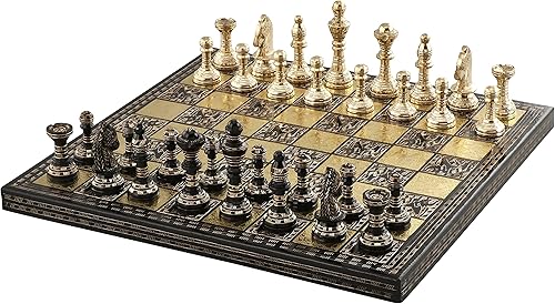 Miniatura 3 de Juego de mesa de ajedrez prémium de lujo y decorativo, 12 x 12 pulgadas, negro y dorado, juego de ajedrez coleccionable y hecho a mano para