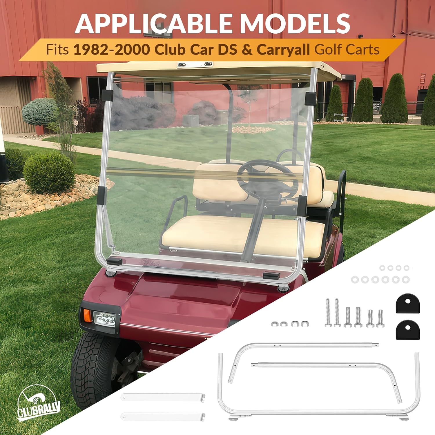 Golf Cart Front Strut Brackets Kit, Club Car Aluminum Front Strut Support Brackets, Fits 1982-2000 Club Car DS & Carryall - Silver