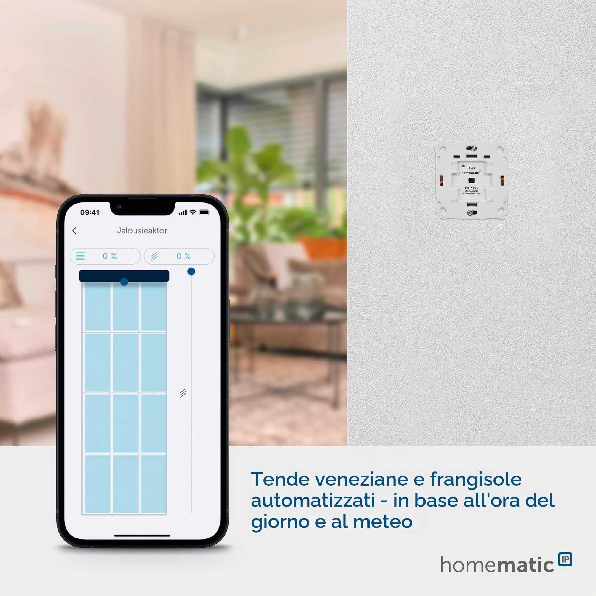 Homematic IP Smart Home Jalousieaktor für Markenschalter, Digitale Steuerung von 1 Jalousie oder Raffstore, elektrische Jalousien nachrüsten, Steuerung per App, Alexa und Google Assistant, 151333A0