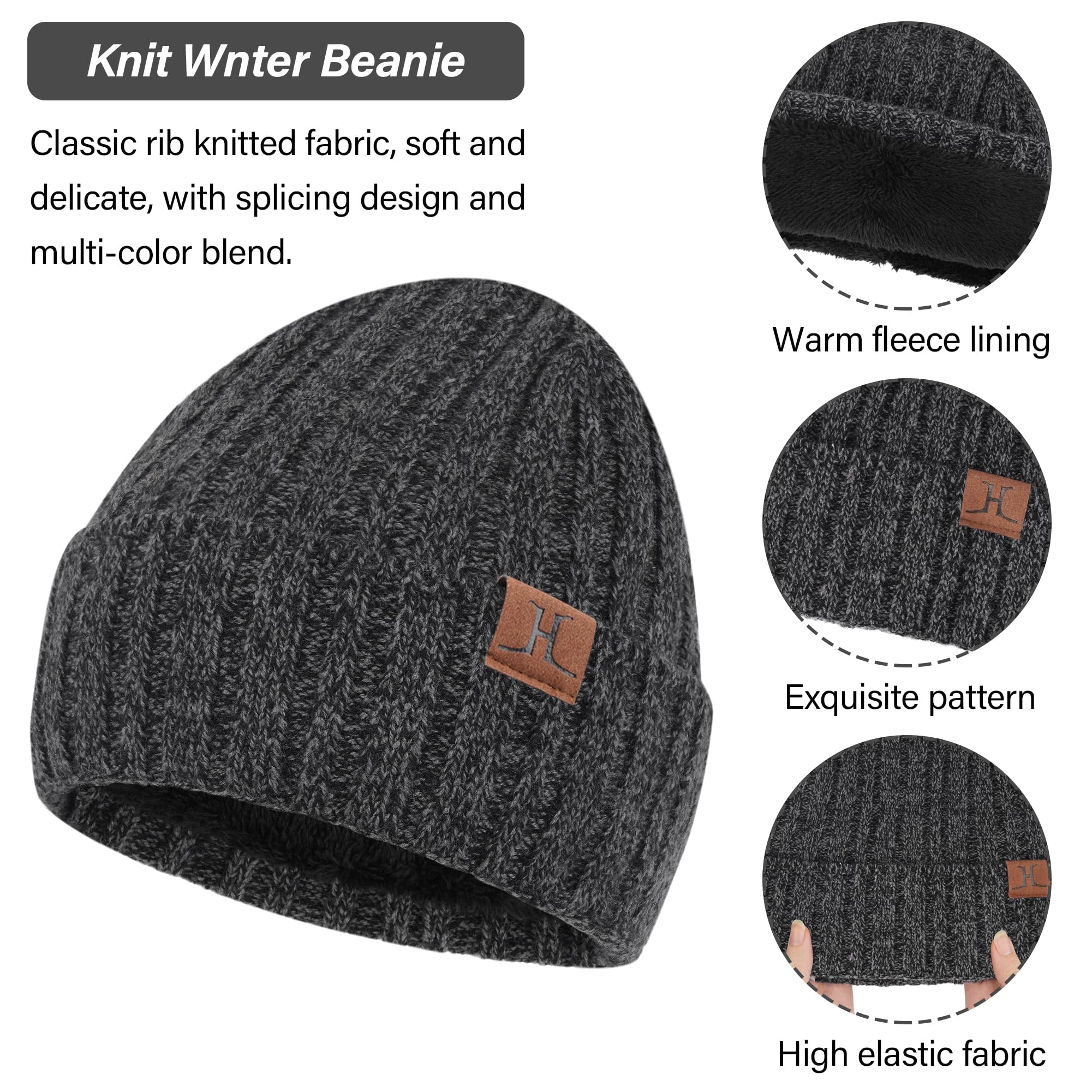ZASFOU Męska zimowa czapka beanie, szalik, ekran dotykowy, zestaw rękawiczek, ciepła czapka zimowa, czapka z dzianiny, szal kominowy, rękawiczki zimowe, prezent na Boże Narodzenie, dla mężczyzn