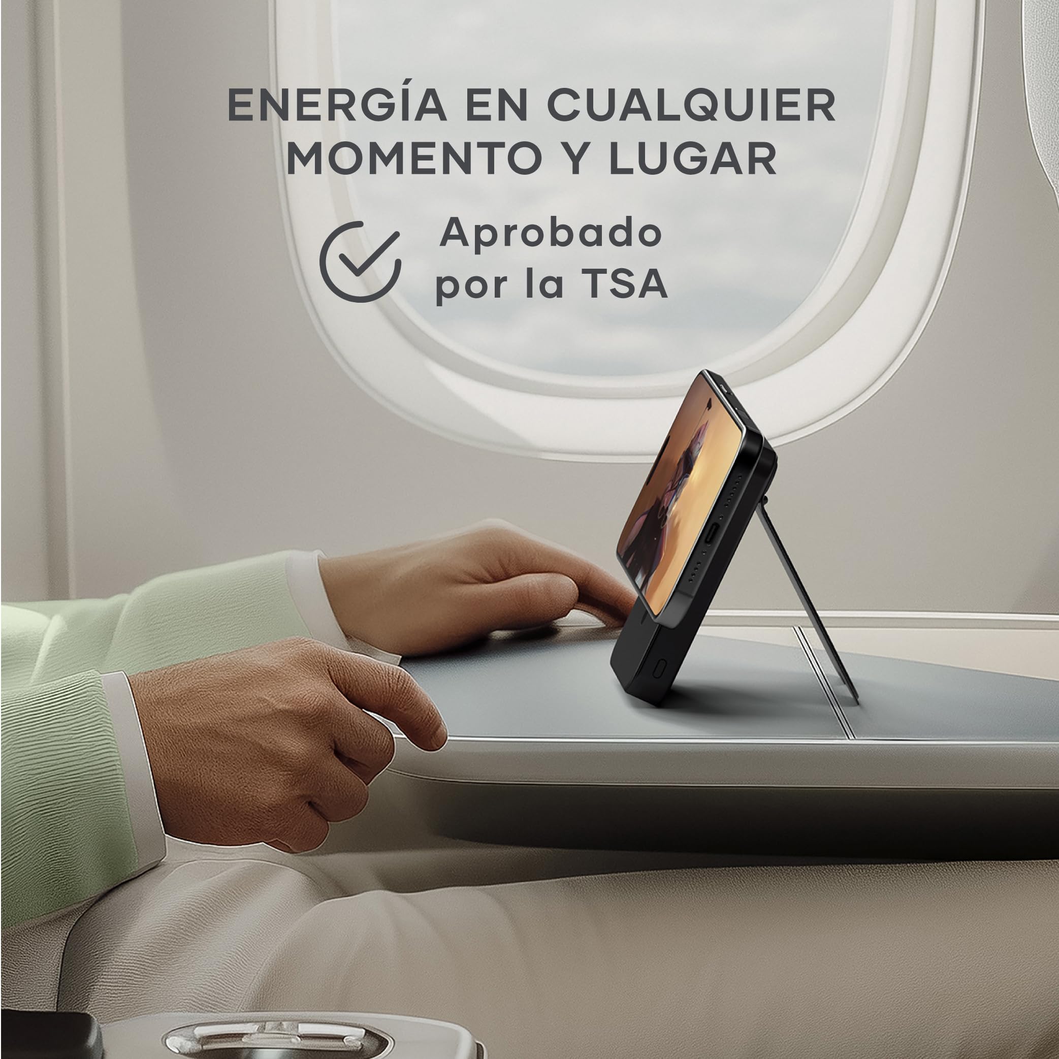 SATECHI OntheGo Power Bank MagSafe 10000mAh, Qi2, Soporte Integrado, Negro | 15W carga inalámbrica rápida para iPhone y Android, compatible con iPhone 17-12 y más