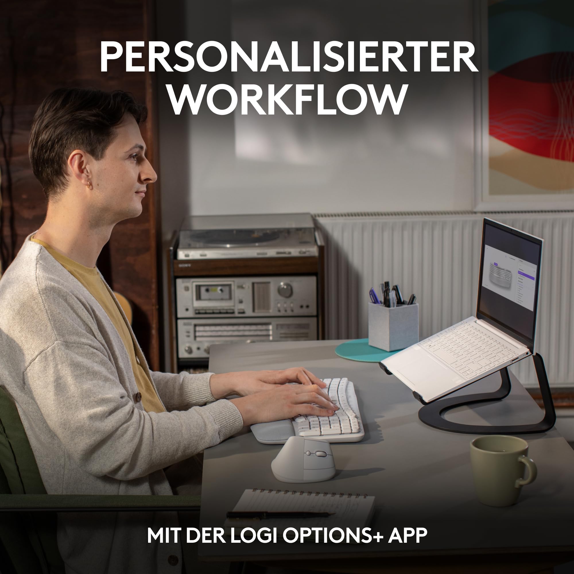 Logitech Wave Keys kabellose ergonomische Tastatur, gepolsterte Handballenauflage, natürliches Tippen, Easy-Switch, Bluetooth, Logi Bolt, Multi-OS,Windows/Mac, Deutsches QWERTZ Layout-Weiß