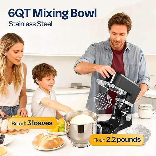 Miniatura 5 de VIVOHOME Batidora de pie con fermentación, batidora eléctrica de masa preestablecida de un solo toque con tazón de 6 cuartos de galón, batidora de