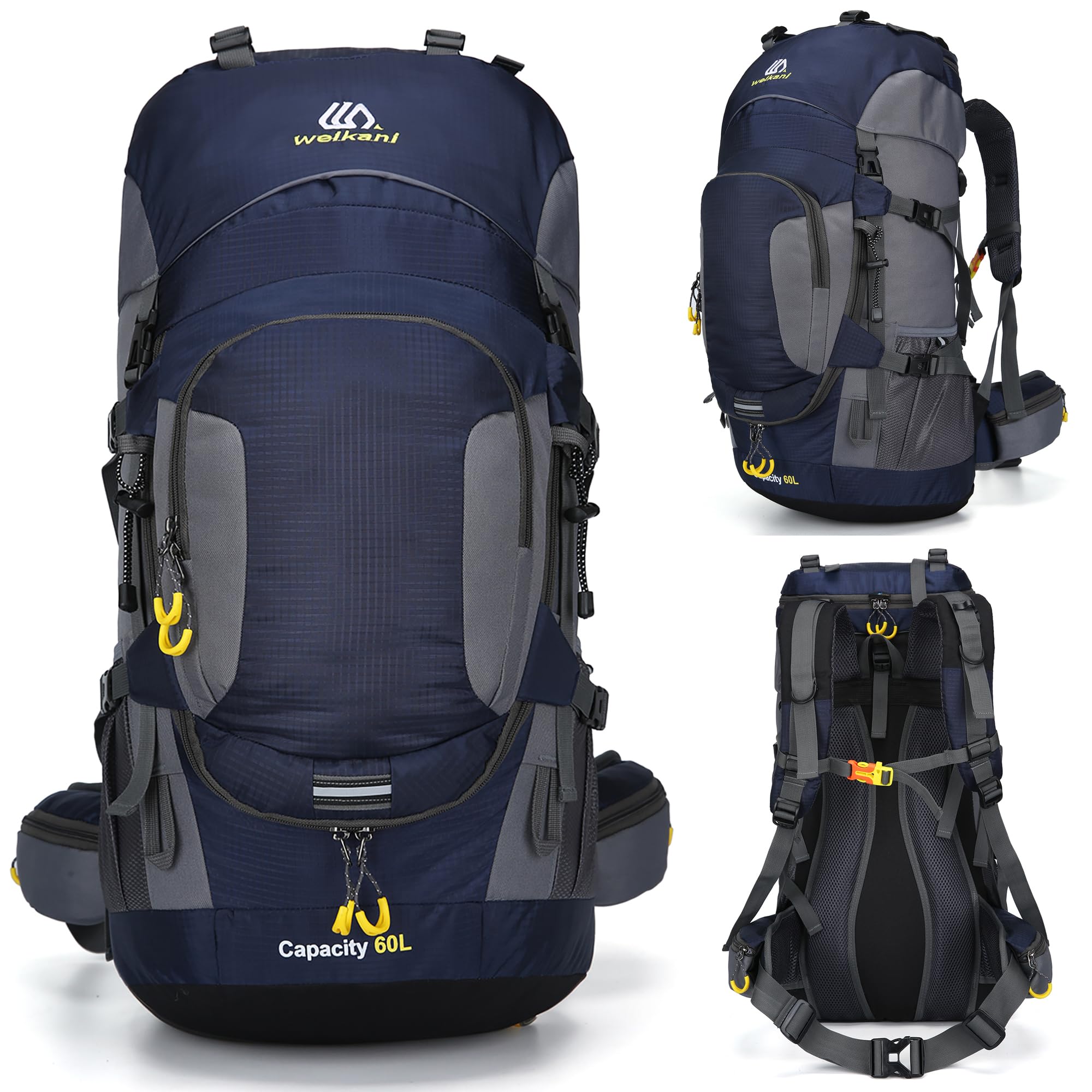 Sac à dos de randonnée de 60 l avec housse de pluie, imperméable, léger, grand sac à dos pour homme et femme, sac à dos de grande capacité pour randonnée, trekking, camping, sport