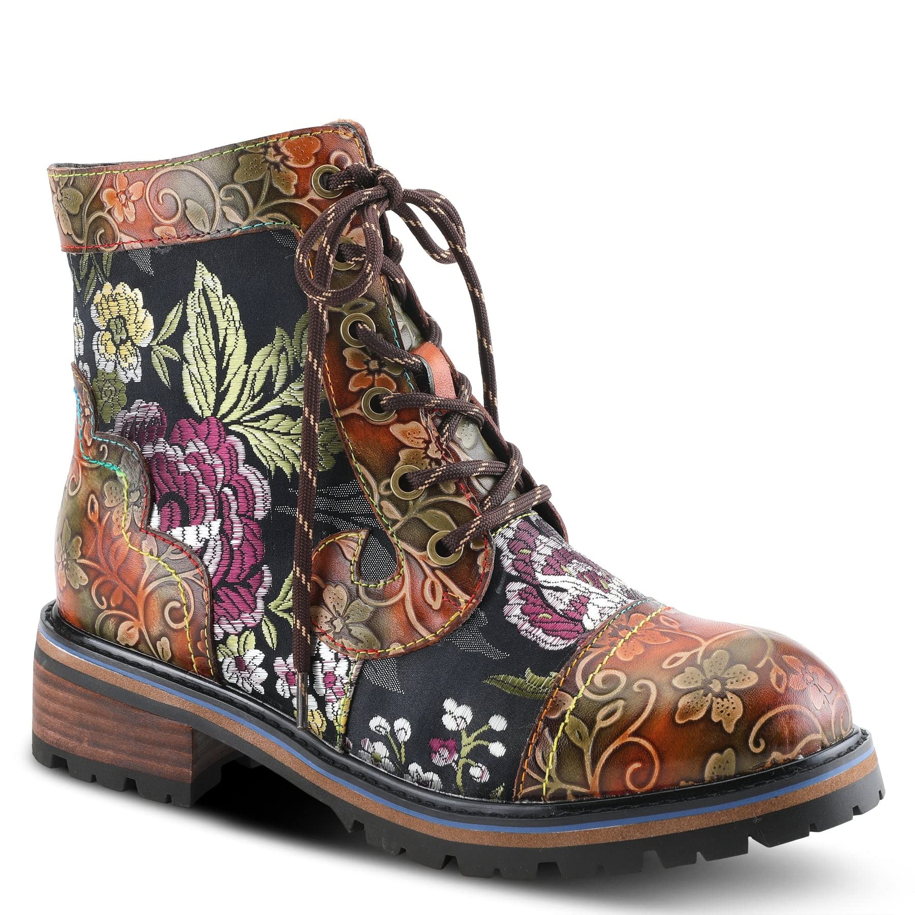 Spring Step L'Artiste Fantastic Booties for Women - Floral Hand Painted Womens Ankle Boots Low Heel - Everyday Wear Leather and Textile Western