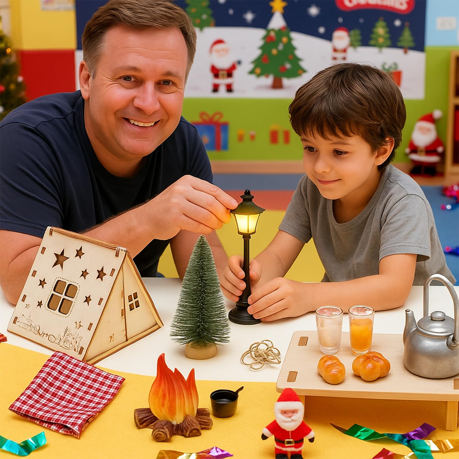 Meetory Set di accessori per porta del gnomo, accessori per porta del gnomo, in miniatura, decorazione natalizia, porta d'elfo, porta delle fate, casa delle bambole per porte illuminate, finestre per