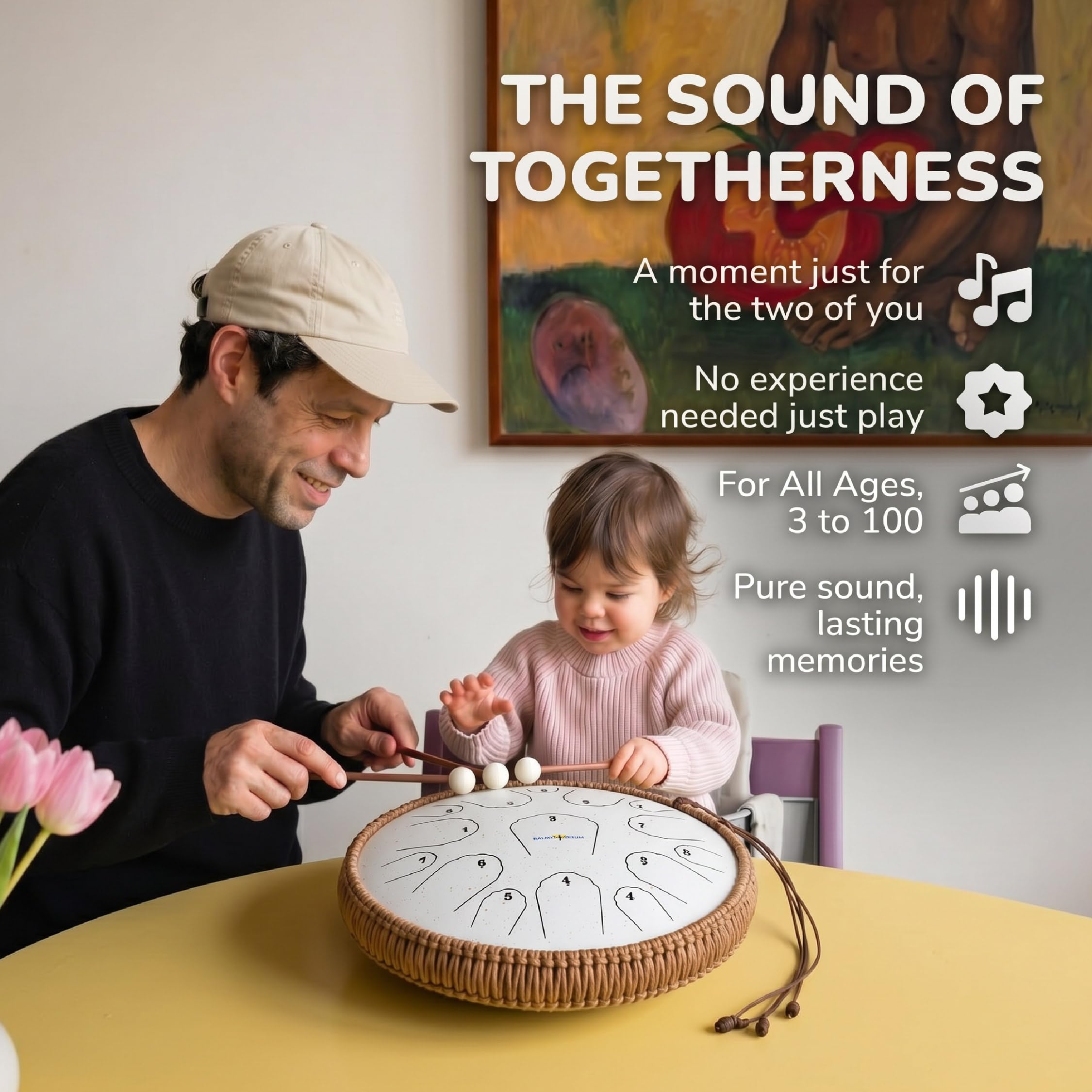 Balmy Drum The - 15 Note 14 Inch Steel Tongue Drum, Steel Drum Instrument, Tamburo per adulti, Set per bambini con libro di musica, tamburo handpan, martello e borsa per il trasporto, tamburo lingua