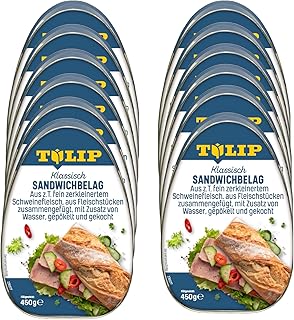 TULIP 12x 450 g Sandwichbelag aus Schweinefleisch | Frühstücksfleisch saftiges Fleisch | Brotbelag ideal für Sandwichkreationen | Frühstücksfleisch in der Konserve
