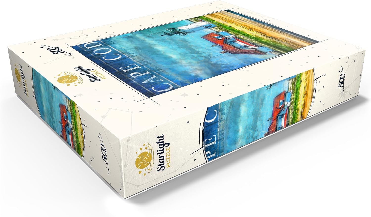 MyPuzzle Vintage Cape Cod Lighthouse - Coastal Retro Travel Art - Premium 500 Piece Jigsaw Puzzle for Adults