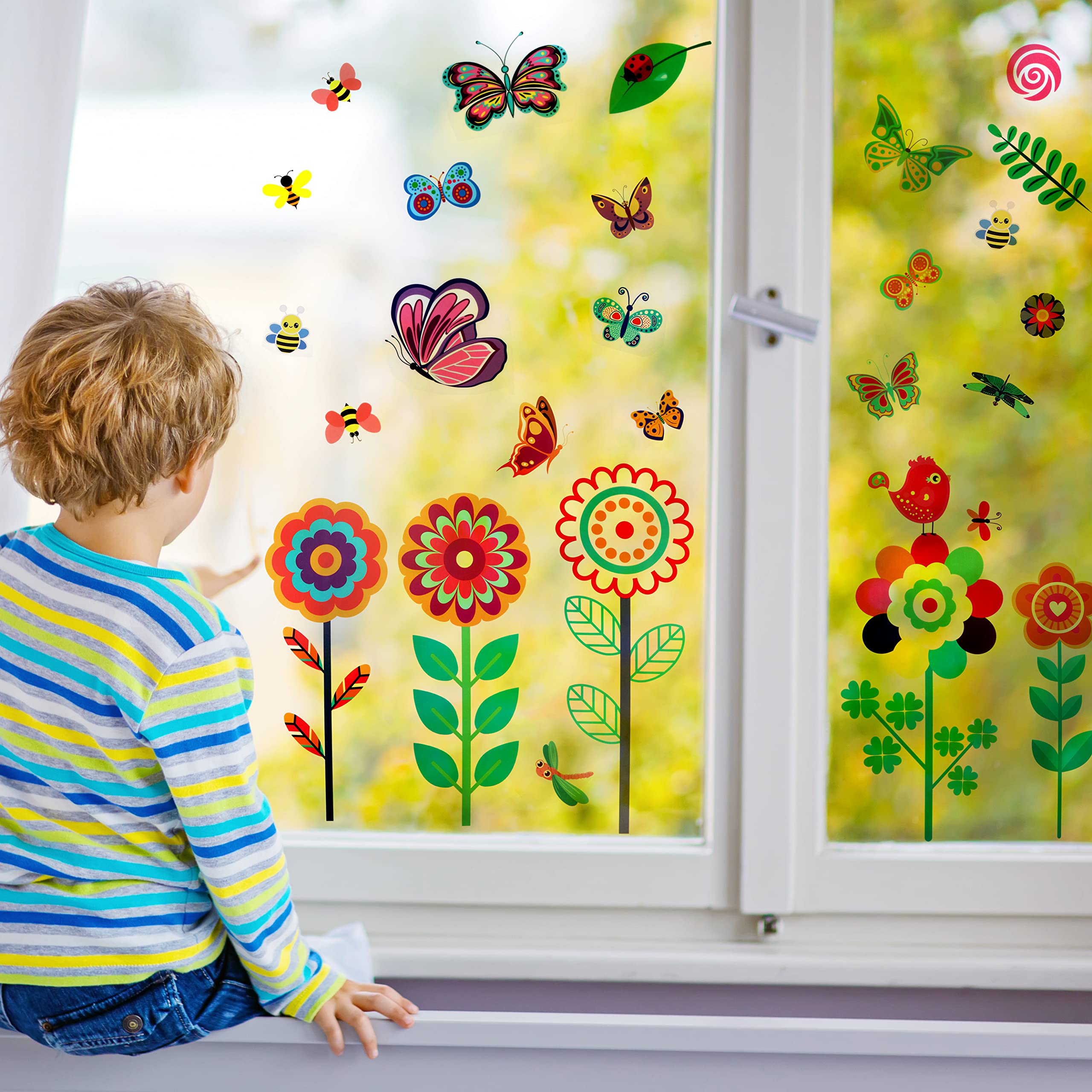 9 Fogli Adesivi Primavera Per Finestre - Gufo, Farfalla, Fiori In PVC - Foto 11