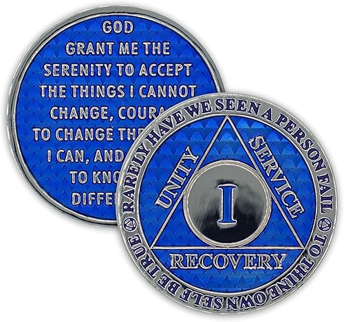 Moneda de sobriedad de 1 año  Chip AA Legacy  Ficha de aniversario de recuperación de triplaca gruesa (azul)