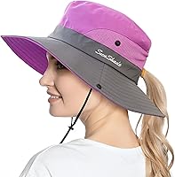 Vista 18 de Sombrero de cola de caballo para mujer, protección UV, ala ancha, plegable, para verano, playa, pesca, sombreros