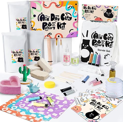 Miniatura 7 de FosterToys Kit de cerámica de arcilla seca al aire para principiantes  Kit de arcilla de bricolaje para adultos, juego de herramientas de escultura