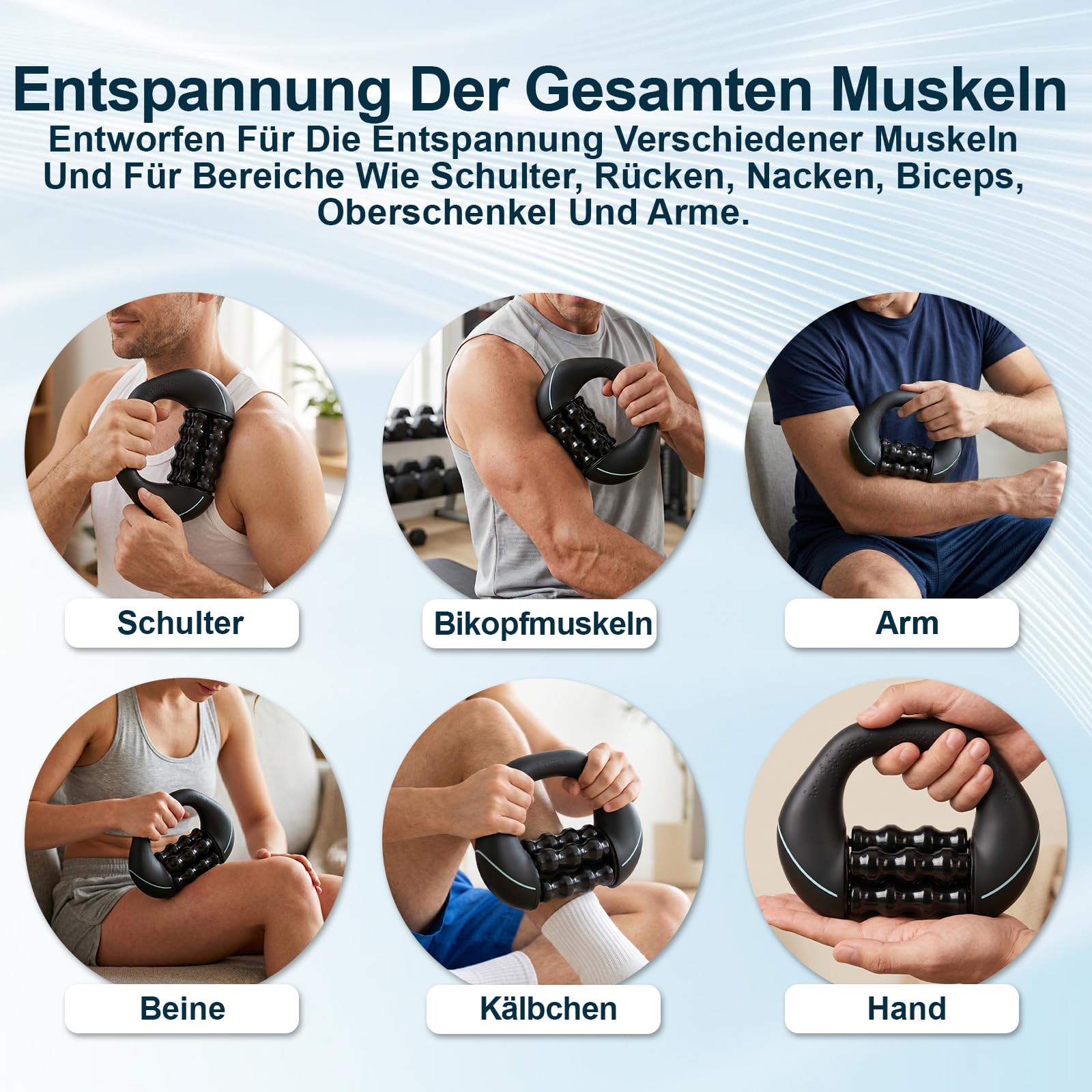 Massageroller Elektrisch Handmassagegerät,mit 3 Geschwindigkeitsstufen, 1200mAh Akku Massagegerät für Tiefengewebsmassage, Tragbarer Rollmassagegerät für Muskeln & Ganzkörperentspannung