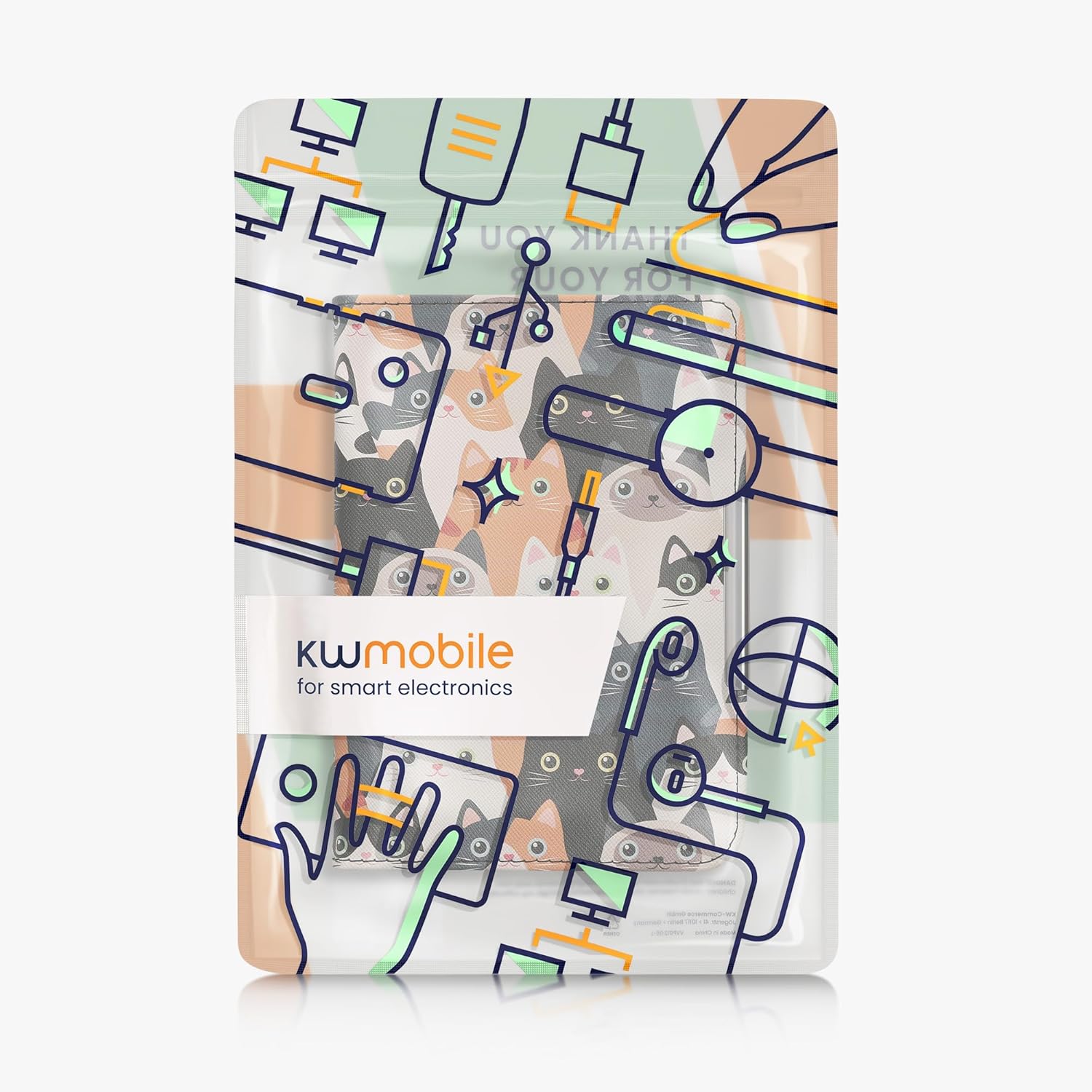 kwmobile Case Compatible with Kobo Clara BW/Colour Case - PU Cover w/Strap - Cats Orange/Black/White