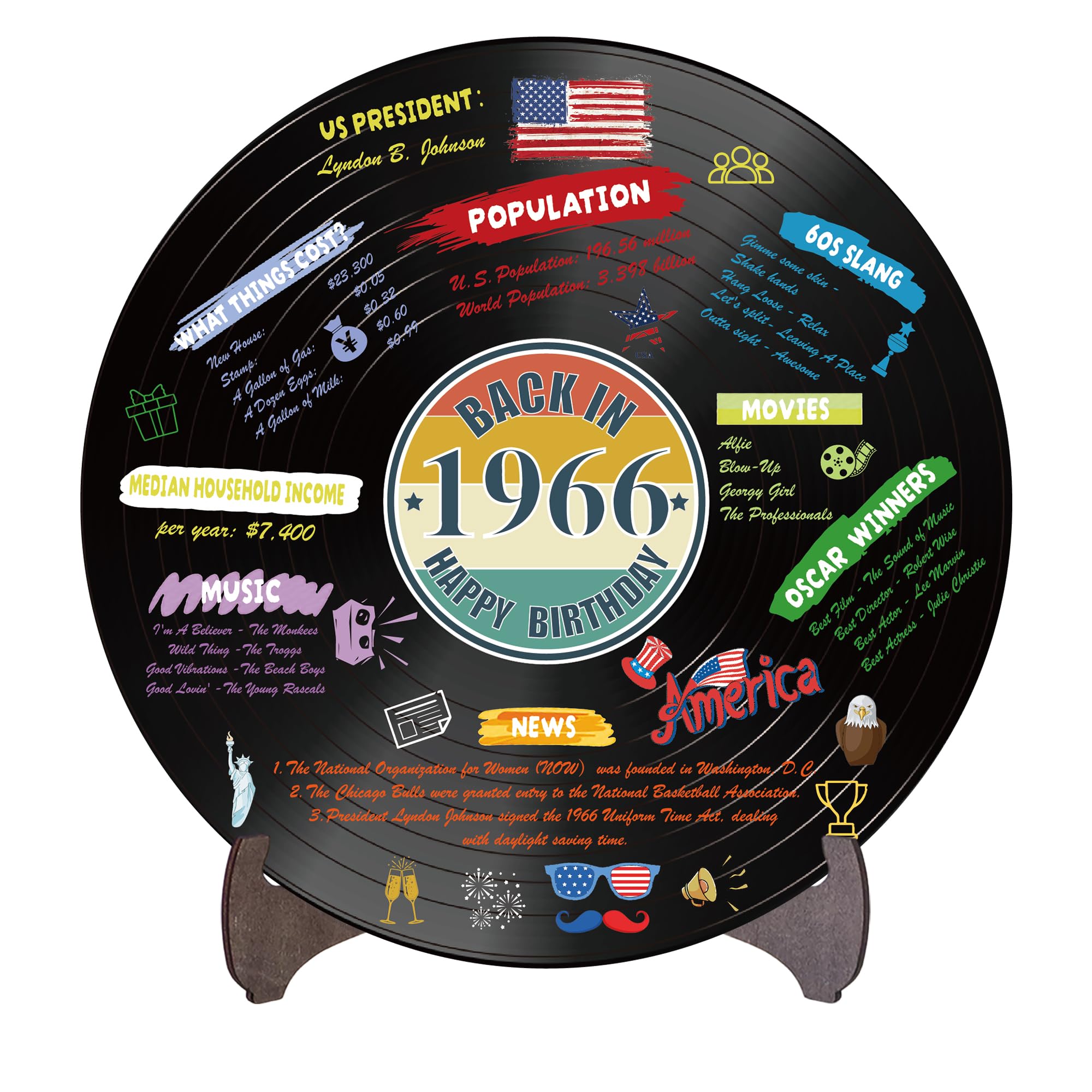 Holkcog Vinyl Record 1966 Birthday Decoration, Vintage Back In 1966 Poster | Back In 1966 Birthday Poster Sign With Stand, 60 Year Old Party Supplies for Men& Women, 60th Anniversary Class Reunion Gifts