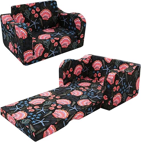 Miniatura 32 de MeMoreCool Sofá para niños que brilla en la oscuridad – Sillón convertible 2 en 1 y tumbona para siestas, estampado de perros, liviano, lavable