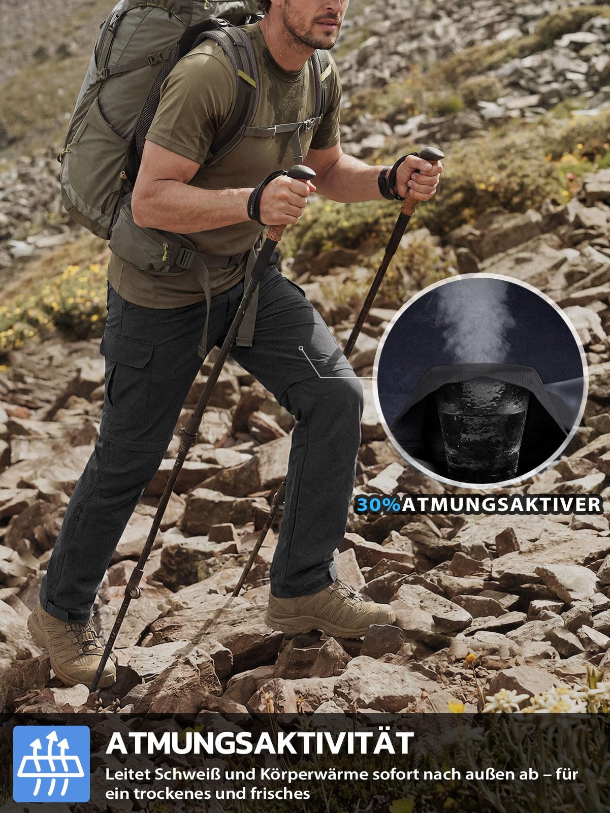 Hiauspor Pantaloni da Escursionismo da Uomo con Zip, Pantaloni da Esterno Leggeri, ad Asciugatura Rapida, Traspiranti per Trekking, Pesca, Campeggio