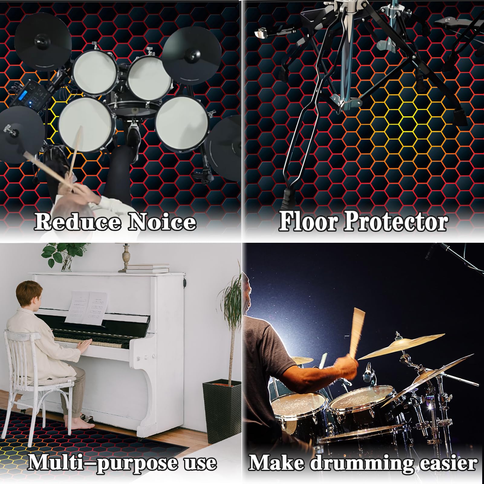 Tappetino Insonorizzato per Batteria Tappeto per Batteria Tappeto Drum Carpet per Batterie Acustica elettroniche Rullante Snare Drum Grancassa Tappeto Antiscivolo 210 x 180 cm