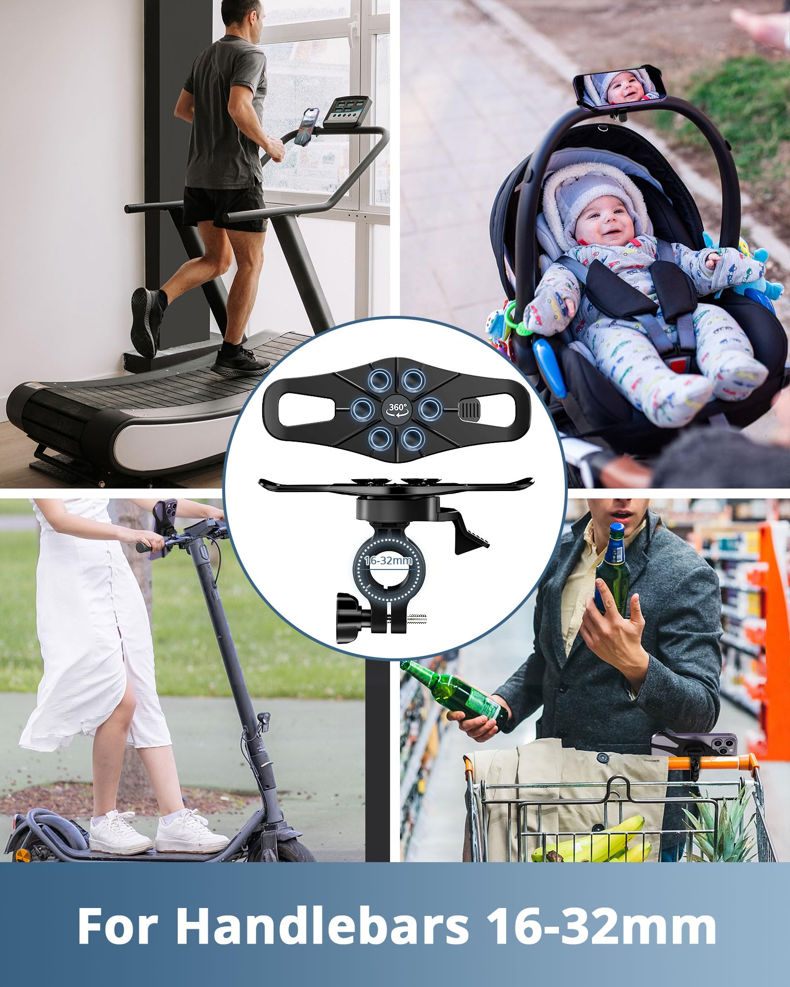 iFalarila 2024 Uchwyt rowerowy na telefon z mocną przyssawką, obrotowy o 360° uchwyt motocyklowy na telefon [1s Lock] Uniwersalny uchwyt na kierownicę kompatybilny ze smartfonami 4,5"-7,5"