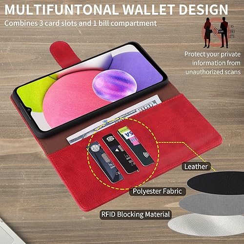 Miniatura 10 de LBYZCASE Funda tipo cartera para Galaxy A03s con tarjetero con bloqueo RFID, funda de piel sintética con función atril, magnética, a prueba de