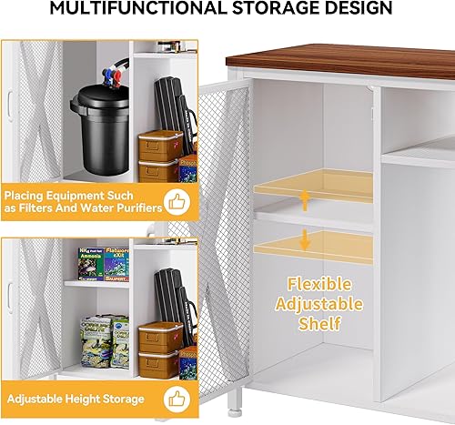 Miniatura 5 de DWVO Soporte de acuario de 40 a 50 galones con tomas de corriente y luz LED, gabinete para almacenamiento de accesorios de pecera, soporte de metal