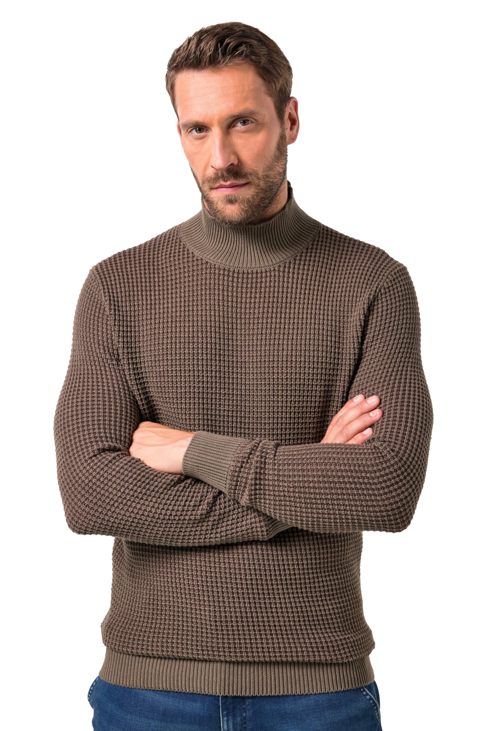 Pull col roulé haut de gamme en maille texturée JP 1880 grandes tailles