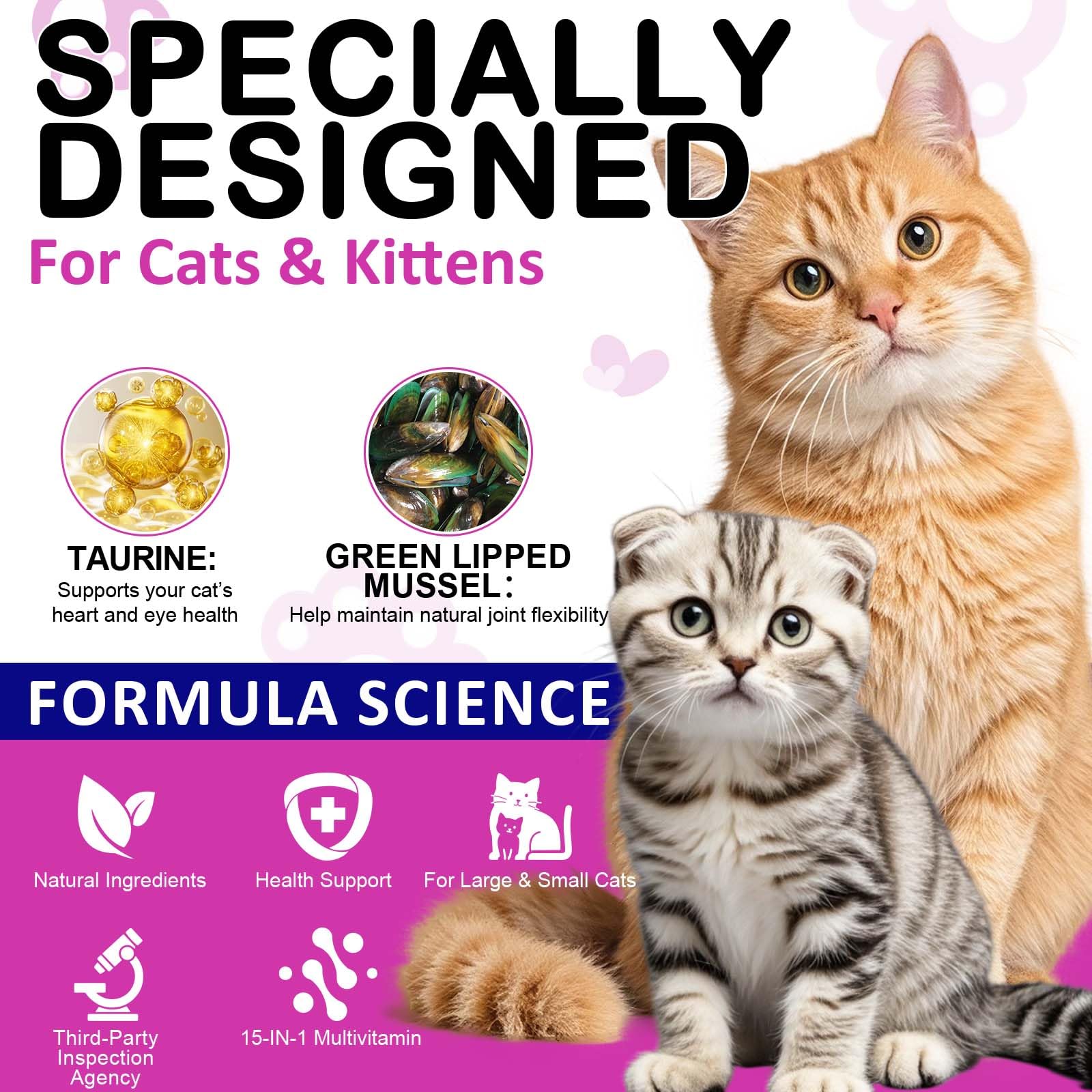 Cat Multivitamin Chews,15 in 1 Cat Vitamins Treats - Multivitamin, Taurine, Omega 3, Biotin, Prebiotics for Health + Immune Support, Skin & Coat, & Digestion (1) - image 6