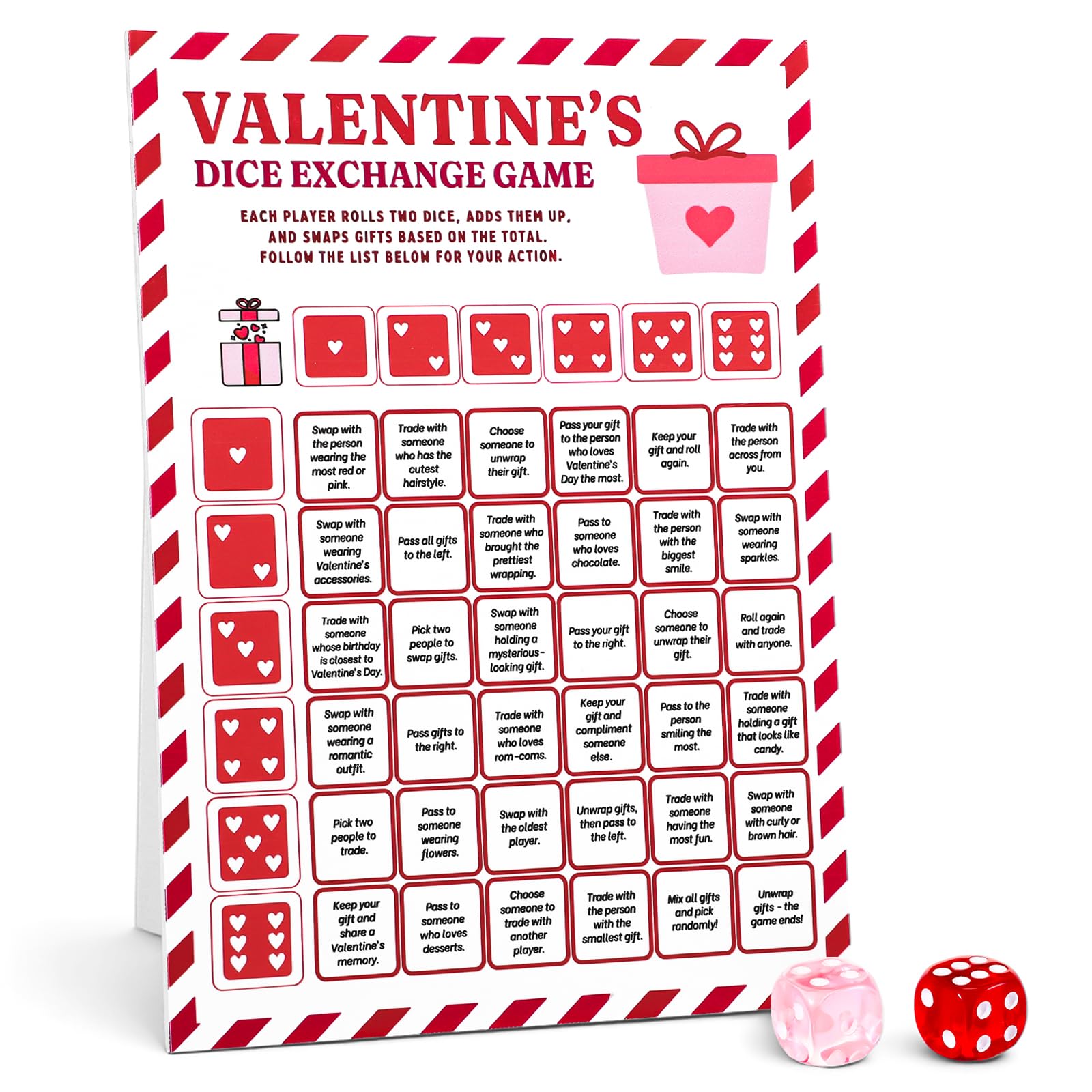 Lewtemi Valentine Exchange Dice Game, Galentine's Day One Instruction Standing Sign with 2 Dice Galentine Activities The Girl's Night Party Favors Friend Valentines Gifts for Women