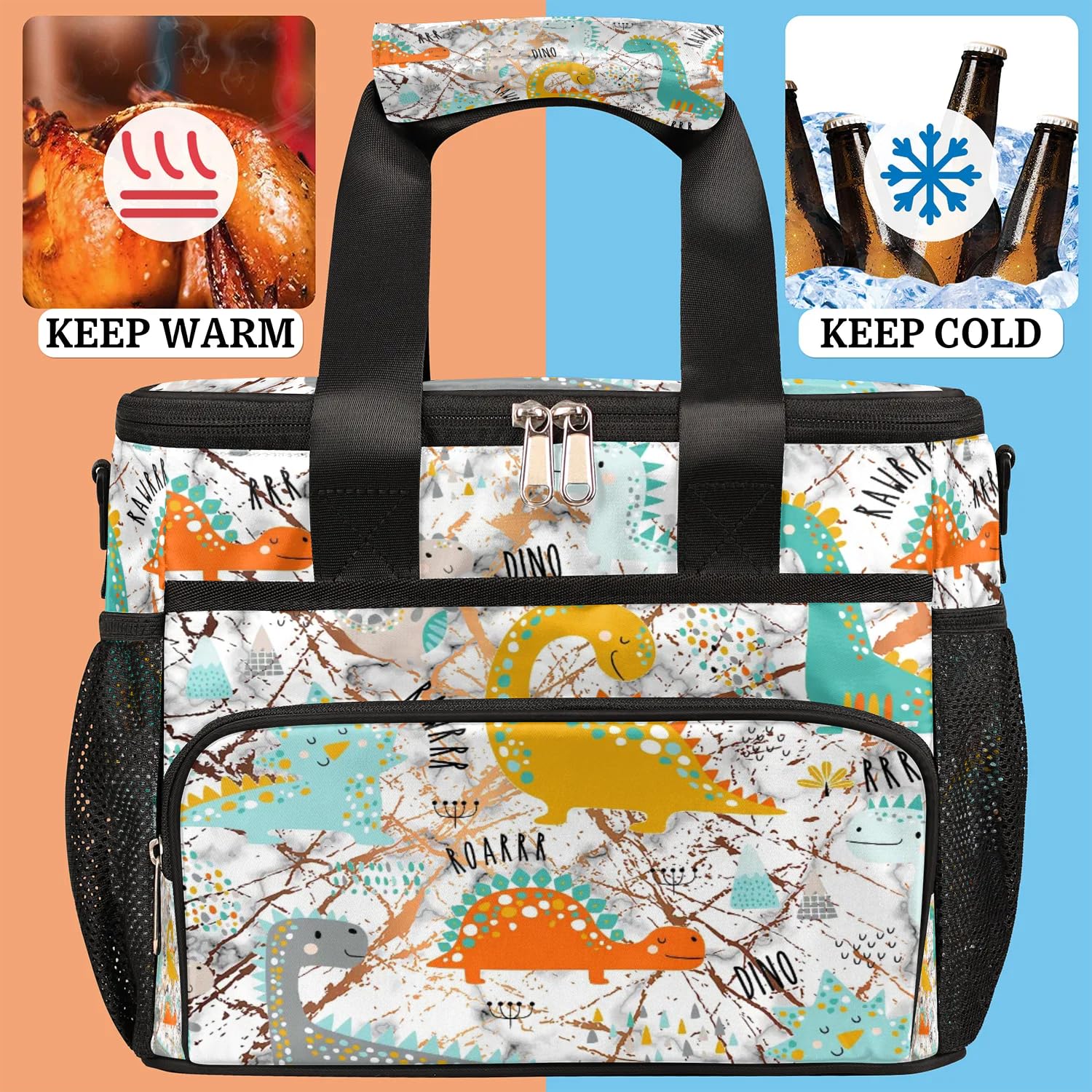 Bunte süße Dinosaurier-Lunch-Tasche für Erwachsene, Herren, Damen, Kinder, Mädchen, Jungen, Dinosaurier-Marmor, isolierte Lunchbox, Kühltasche, Kühltasche, Kühltasche, Kühltasche, Kühltasche, für