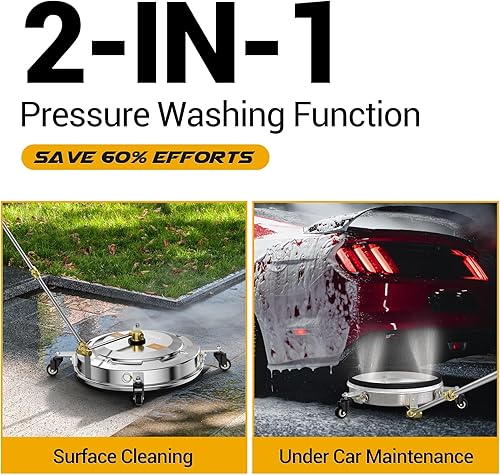 Miniatura 10 de EVEAGE Limpiador de superficies de 15.5 pulgadas y accesorio de lavadora a presión del tren de rodaje, limpiador de superficies de doble propósito