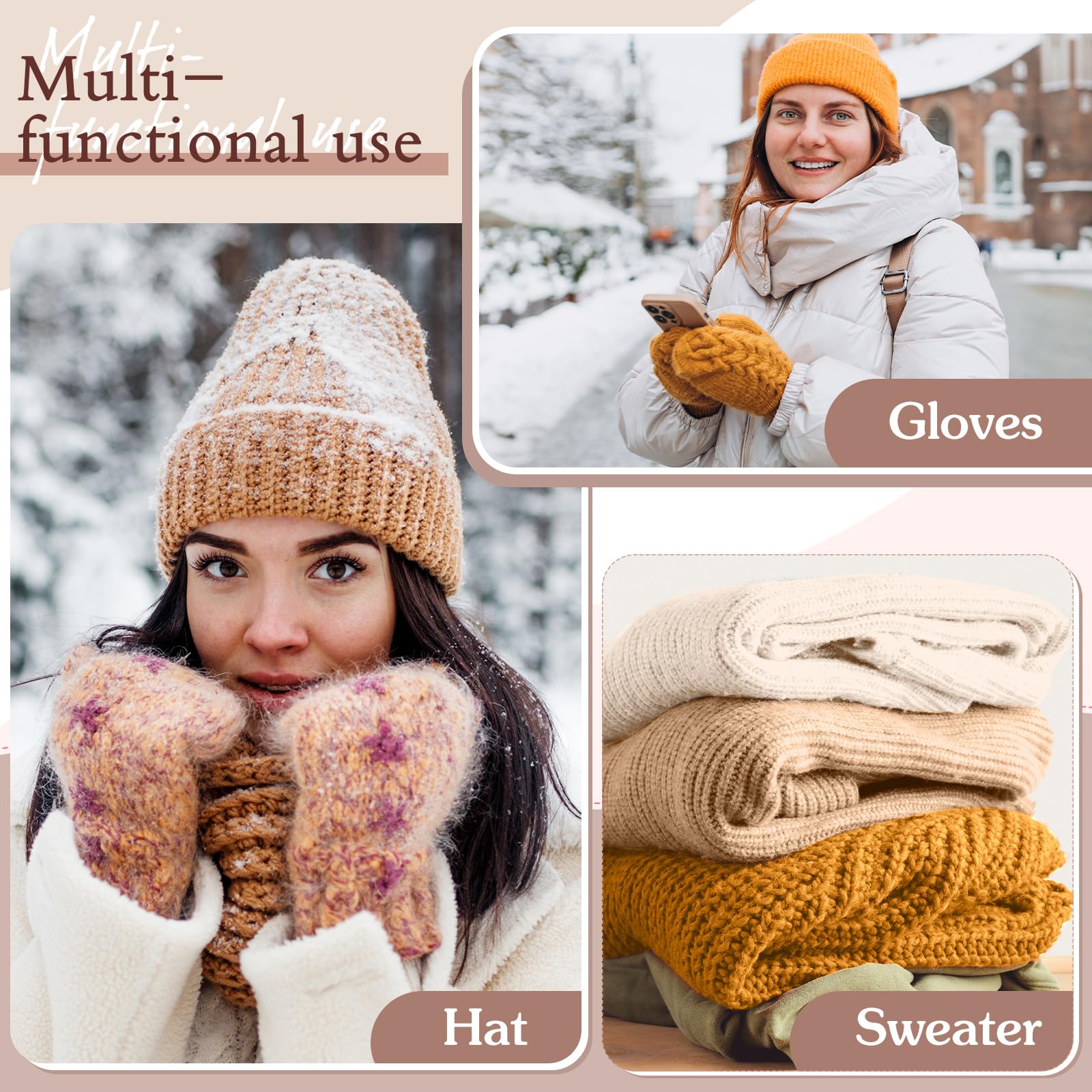 6 Pack Finger Loops Yarn Bulk Soft Chunky Yarn 600 G/ 6 Skeins for Mothers Day Beginners Knitting No Needles or Hooks(Beige,Khaki,Turmeric)